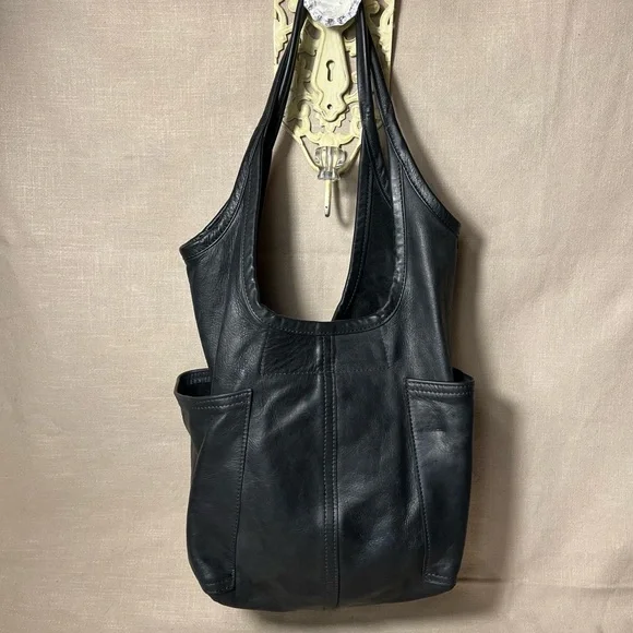 ROUGH & TUMBLE women’s envelope tote tumbled black leather hobo Large shopper - Picture 2 of 10